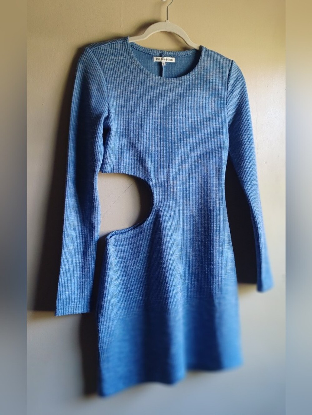 REFORMATION Tracey Knit Mini Dress In Blue SzM